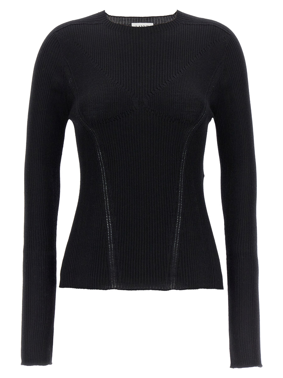 Lanvin Ribbed Cashmere Blend Sweater For Women Slim Fit Black Topwear Versatile Luxury Everyday Wear