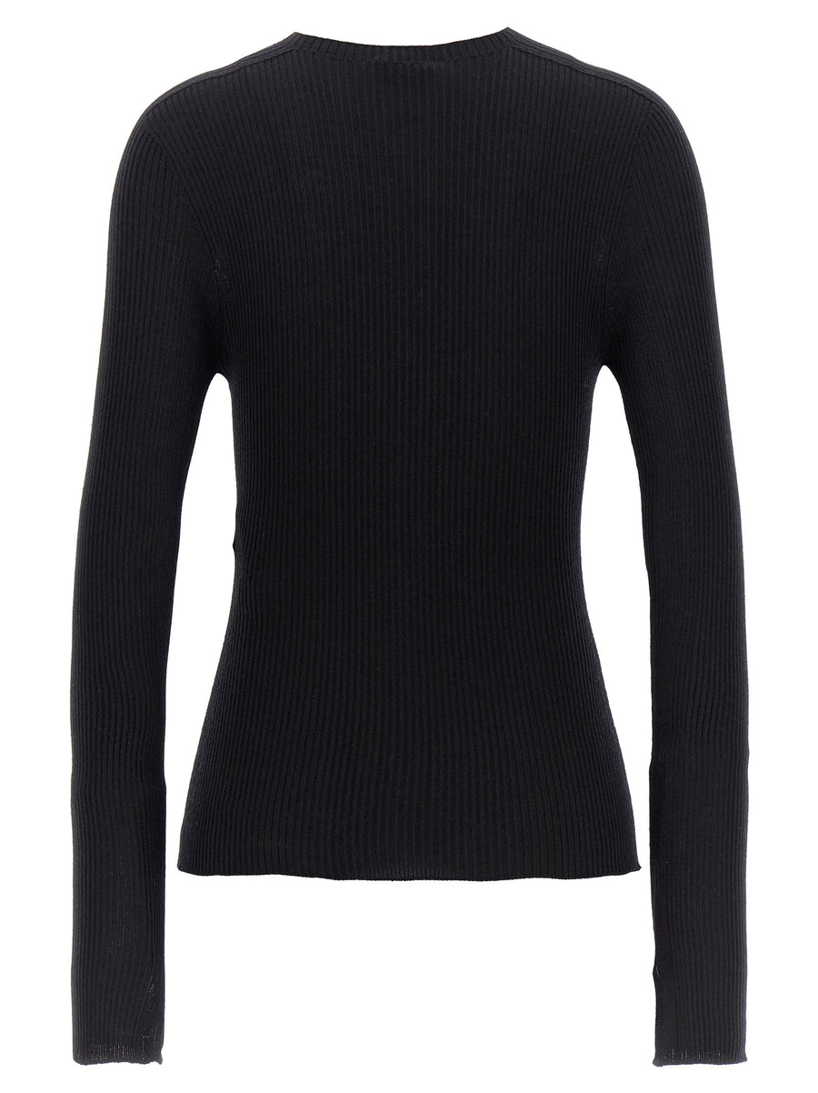 Lanvin Ribbed Cashmere Blend Sweater For Women Slim Fit Black Topwear Versatile Luxury Everyday Wear