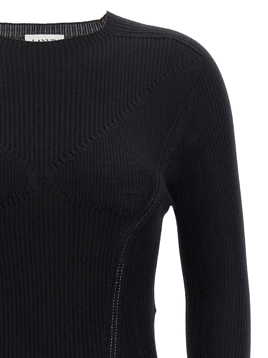 Lanvin Ribbed Cashmere Blend Sweater For Women Slim Fit Black Topwear Versatile Luxury Everyday Wear