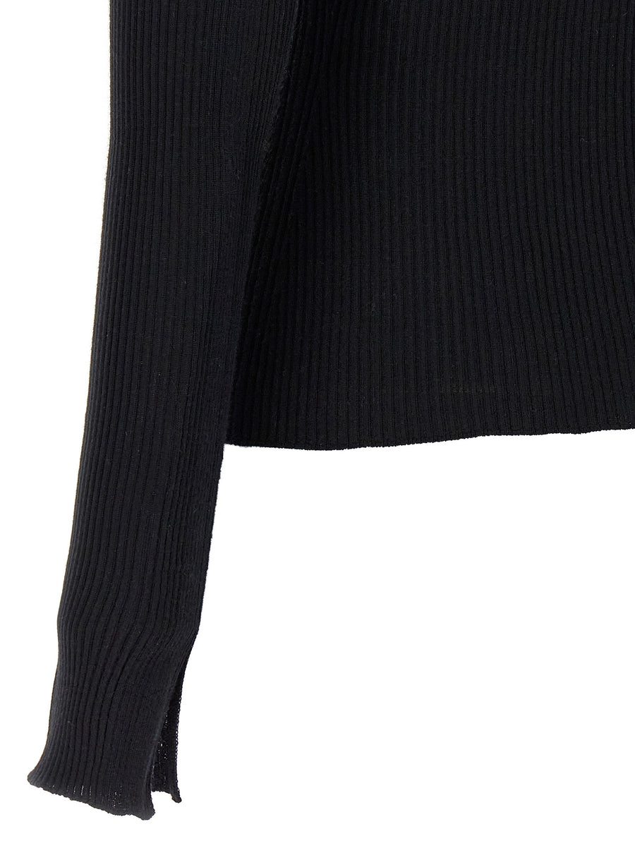 Lanvin Ribbed Cashmere Blend Sweater For Women Slim Fit Black Topwear Versatile Luxury Everyday Wear