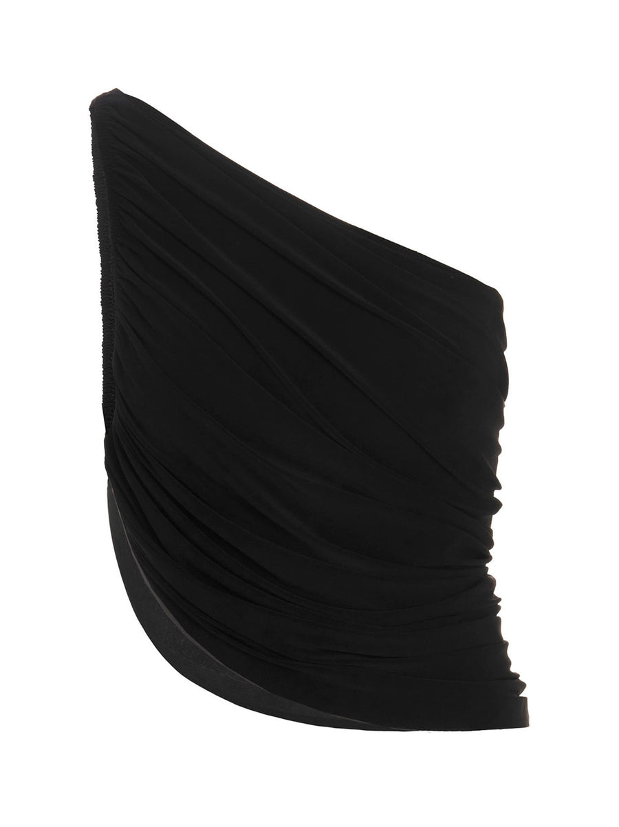 Norma Kamali Diana Top One Shoulder Cropped Draped Architectural Silhouette Black For Women Luxury