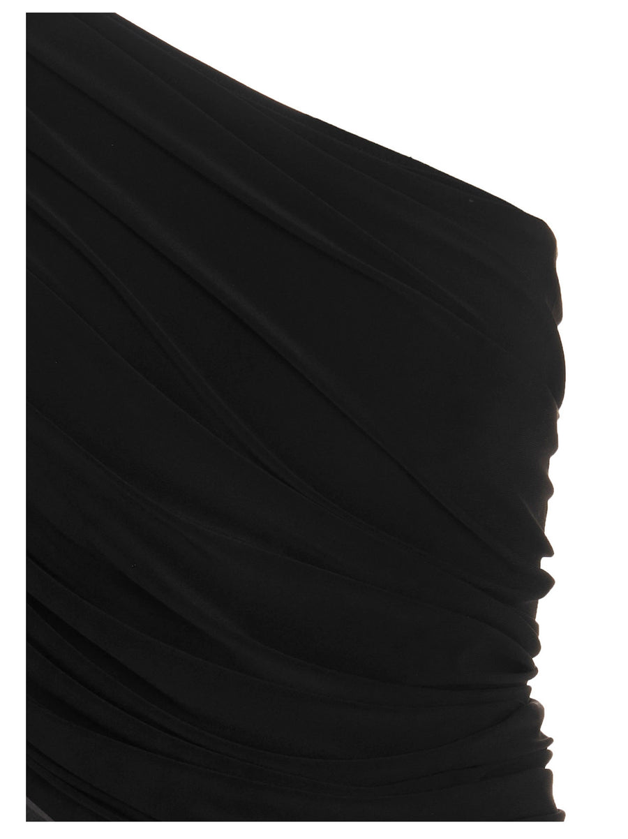 Norma Kamali Diana Top One Shoulder Cropped Draped Architectural Silhouette Black For Women Luxury