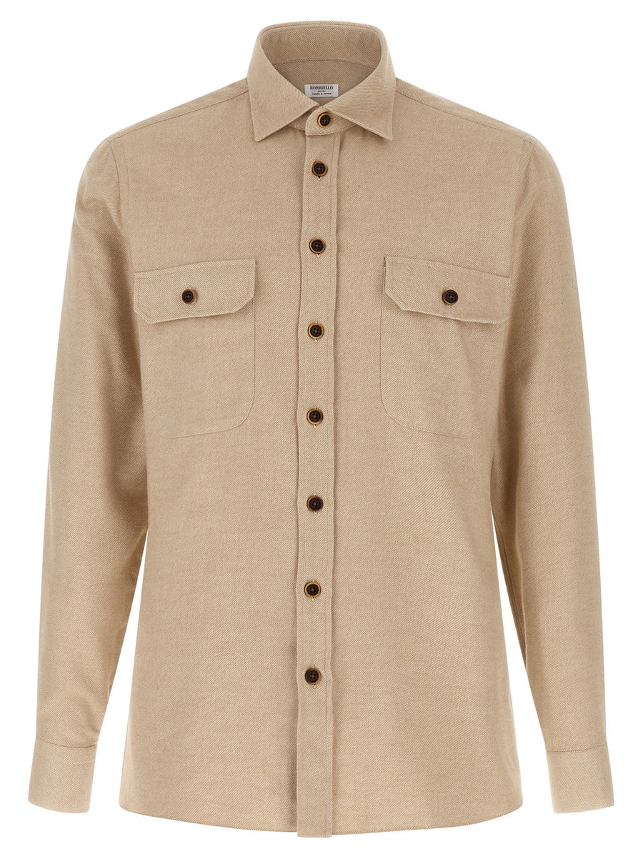 Borriello Beige Flannel Shirt 100 Percent Cotton For Men Fall Winter