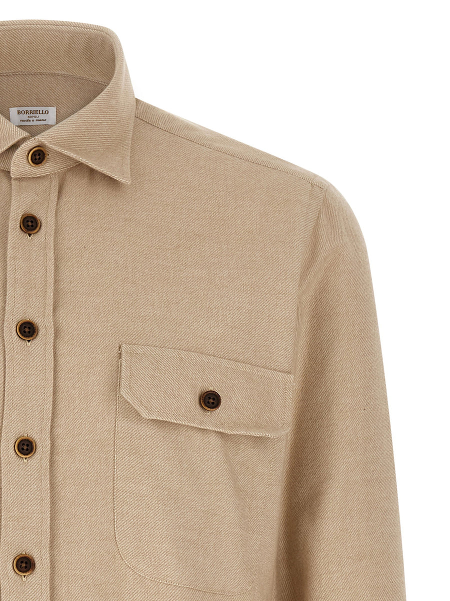 Borriello Beige Flannel Shirt 100 Percent Cotton For Men Fall Winter