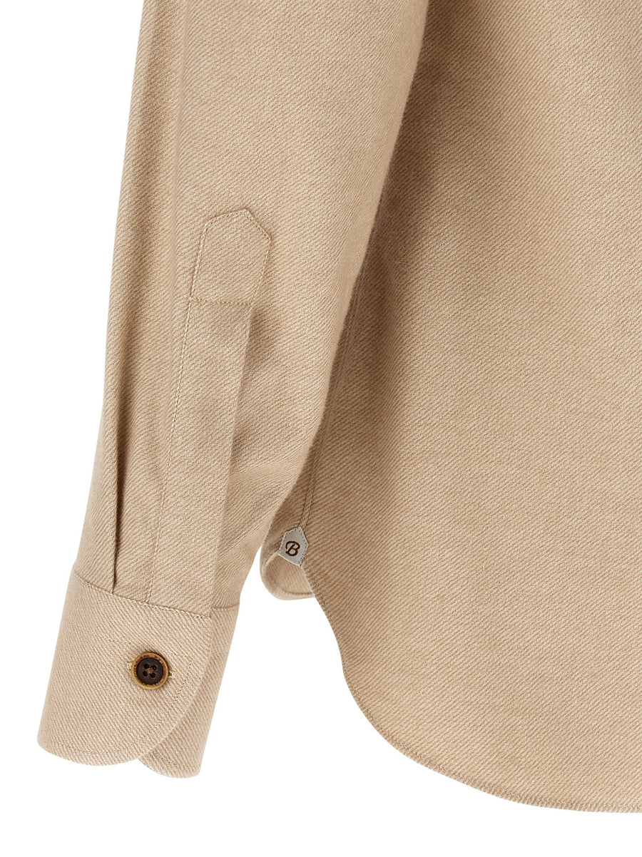 Borriello Beige Flannel Shirt 100 Percent Cotton For Men Fall Winter