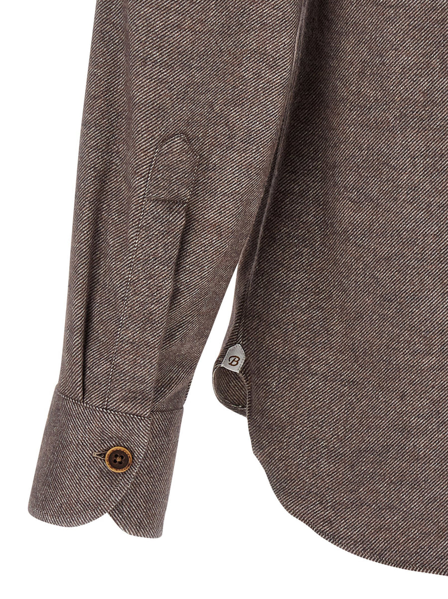 Borriello Flannel Shirt For Men Warm Brown 100 Percent Cotton With Pockets Front Button Closure