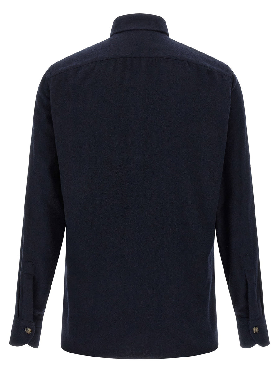 Borriello Blue Cotton Flannel Shirt For Men Button Front Long Sleeve
