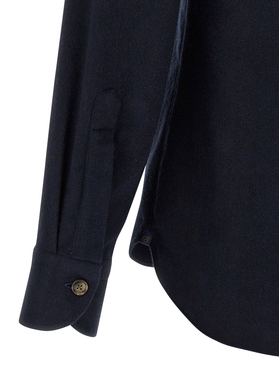Borriello Blue Cotton Flannel Shirt For Men Button Front Long Sleeve