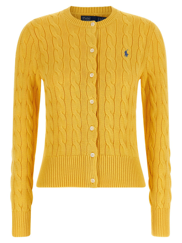 Polo Ralph Lauren Cotton Cable Cardigan for Women Slim Cropped Knit with Logo Embroidery