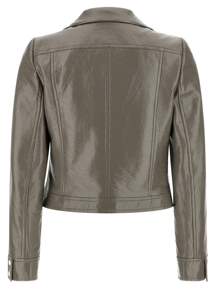 Courreges Vinyl Jacket For Women Brown Glossy Shine Bold Contemporary Everyday Wear