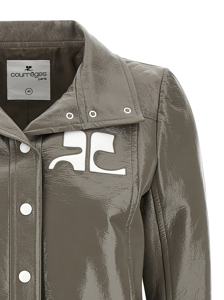 Courreges Vinyl Jacket For Women Brown Glossy Shine Bold Contemporary Everyday Wear