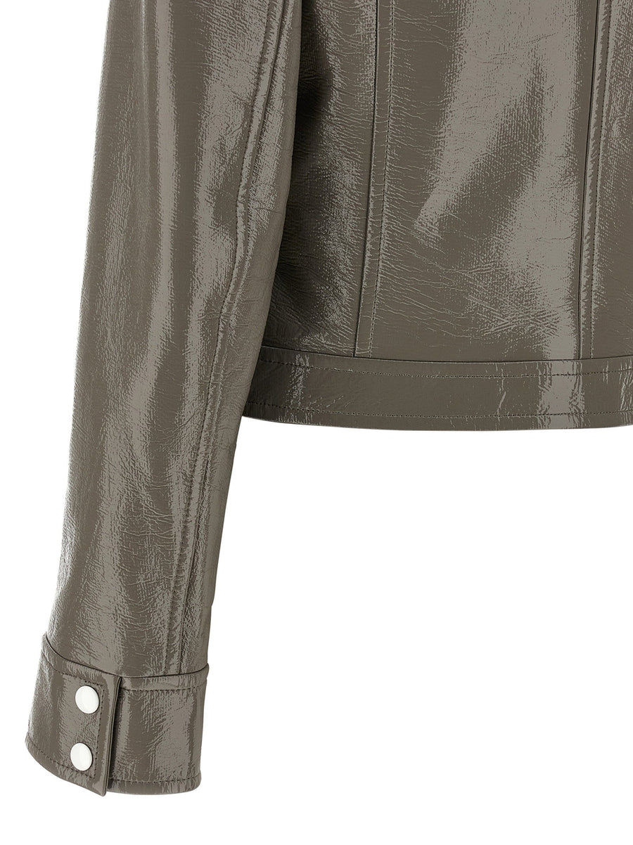 Courreges Vinyl Jacket For Women Brown Glossy Shine Bold Contemporary Everyday Wear