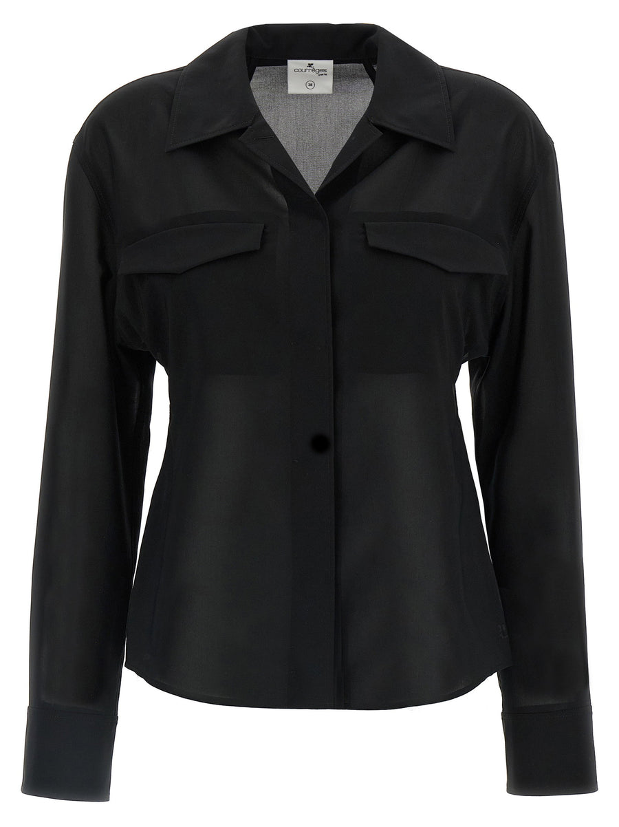 Courreges Pocket Shirt For Women Semi-Transparent Cotton-Blend With Front Pockets