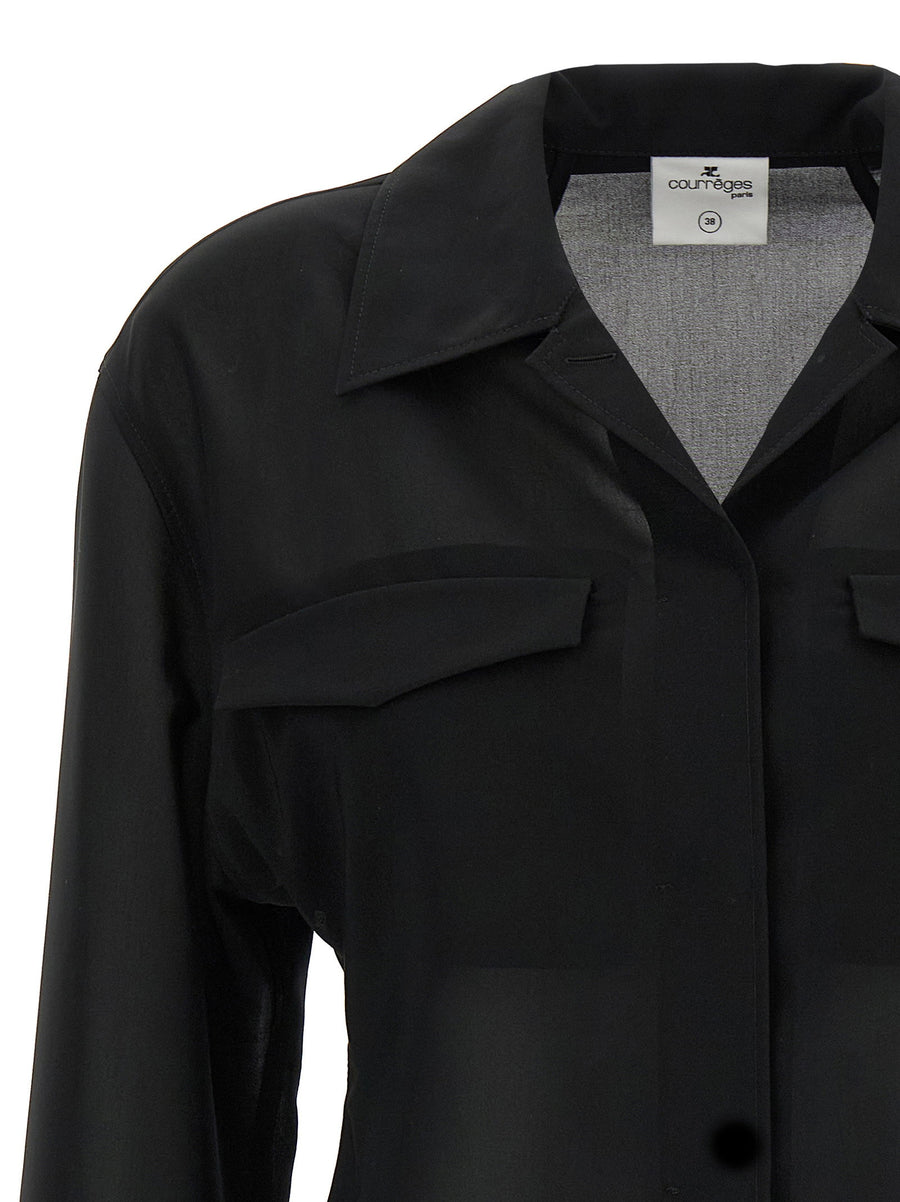 Courreges Pocket Shirt For Women Semi-Transparent Cotton-Blend With Front Pockets