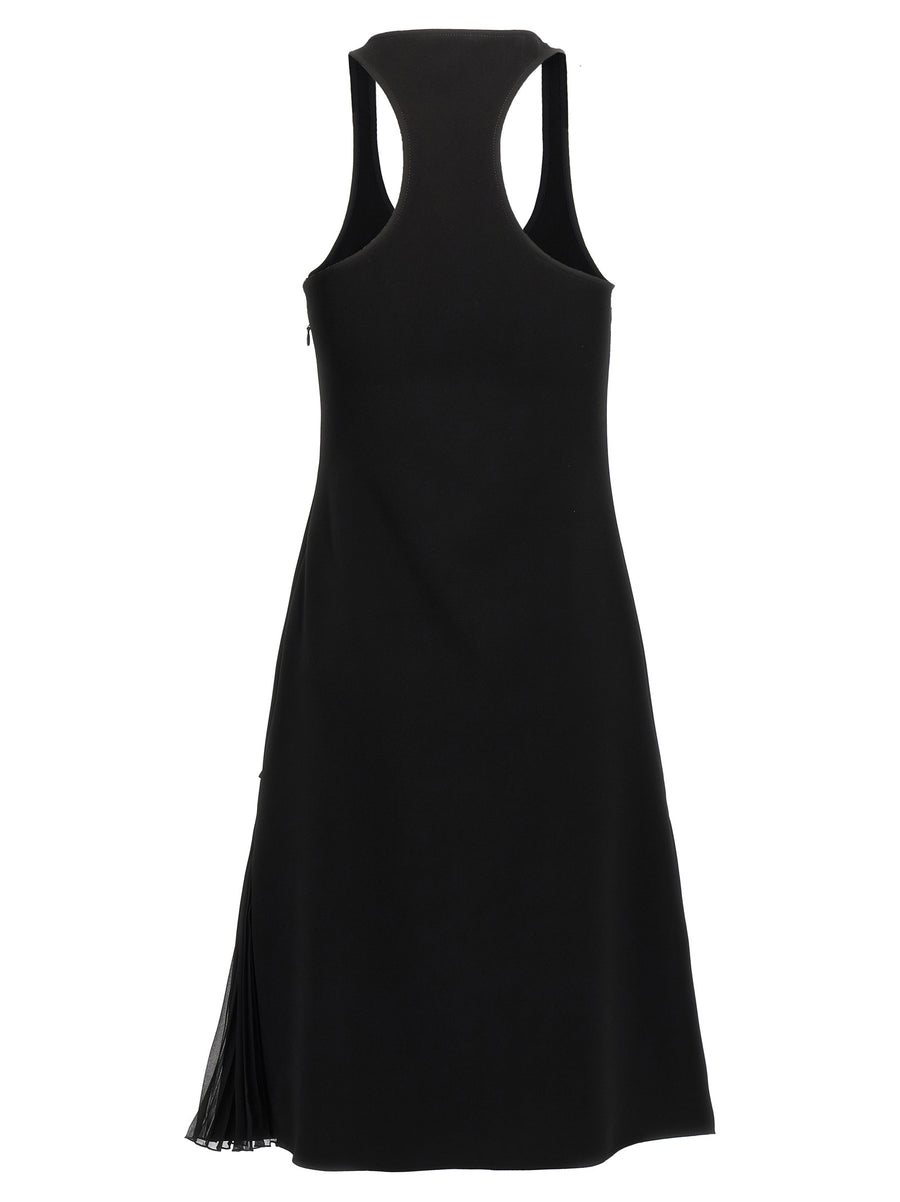 Courreges Infinity Pleats A Line Dress For Women Black Crepe Midi With Architectural Pleats And Embroidered Logo