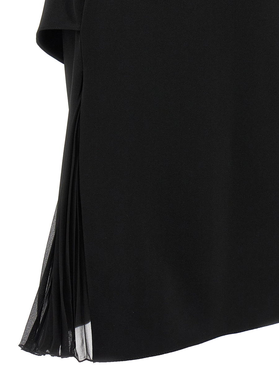 Courreges Infinity Pleats A Line Dress For Women Black Crepe Midi With Architectural Pleats And Embroidered Logo