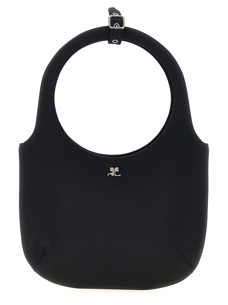Courreges Holy Handbag Satin Black For Women With Magnetic Closure And Removable Strap Versatile Day To Night
