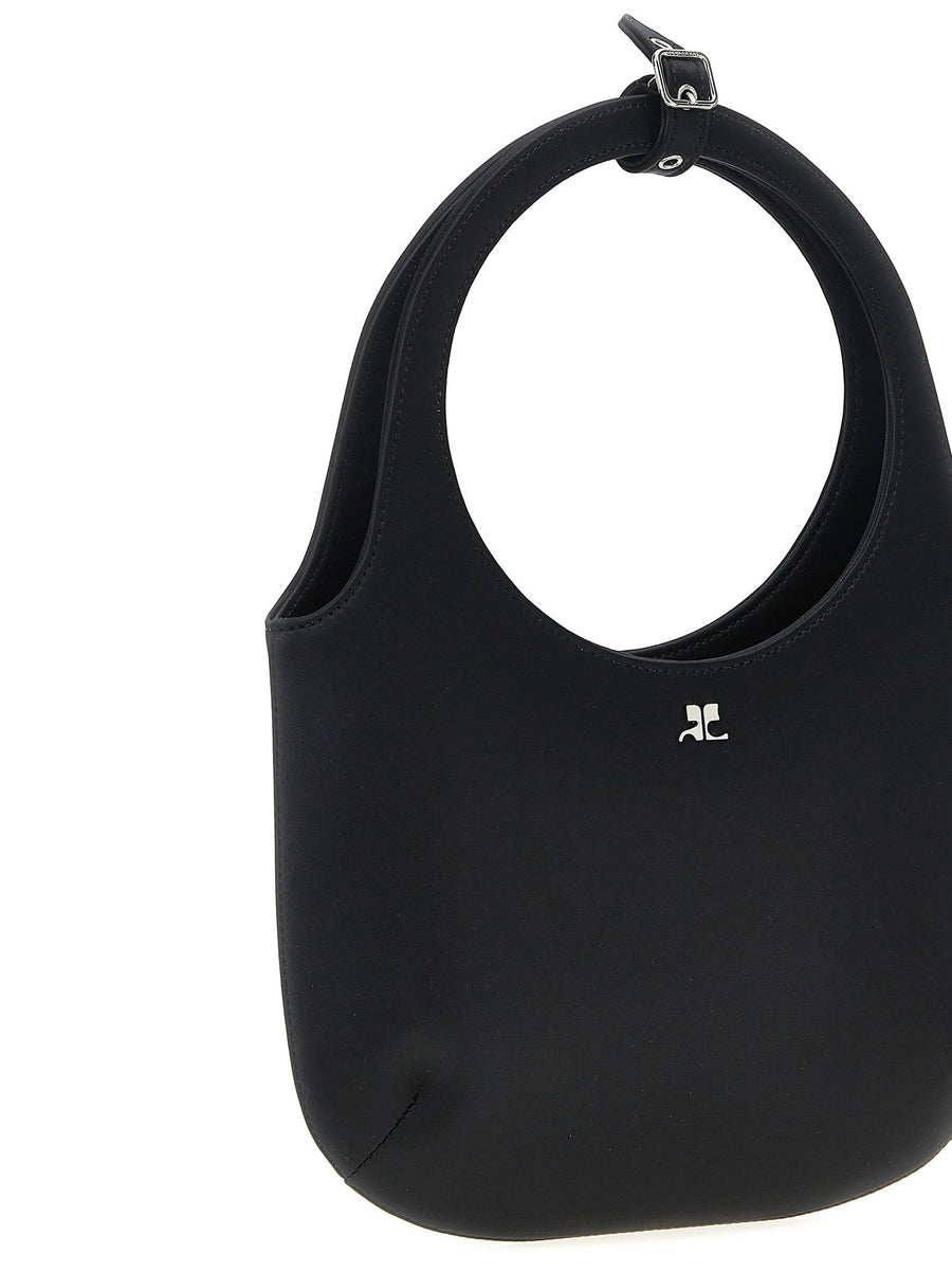 Courreges Holy Handbag Satin Black For Women With Magnetic Closure And Removable Strap Versatile Day To Night