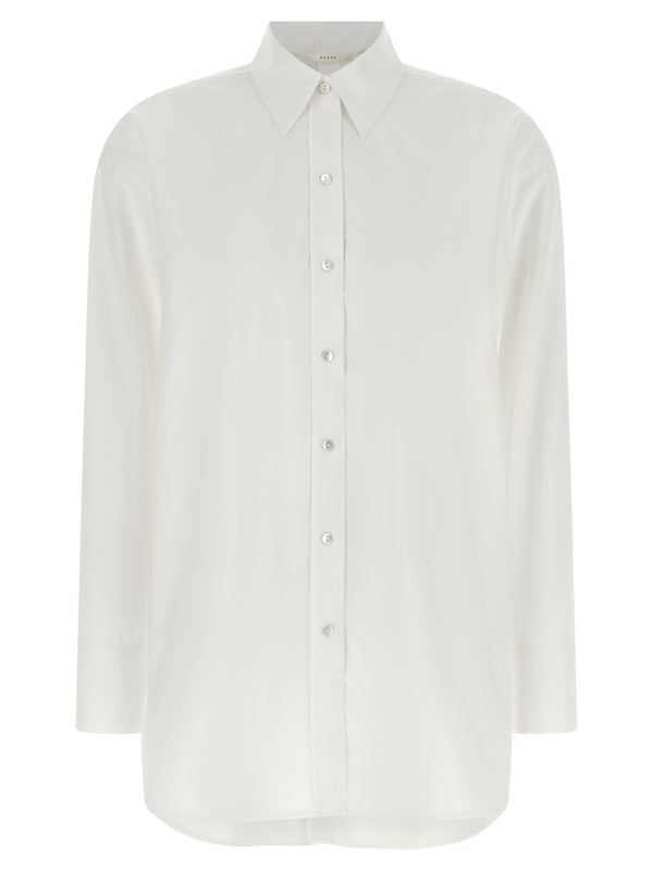 Xacus Scarlet Shirt Women White Cotton Poplin Pearl Buttons
