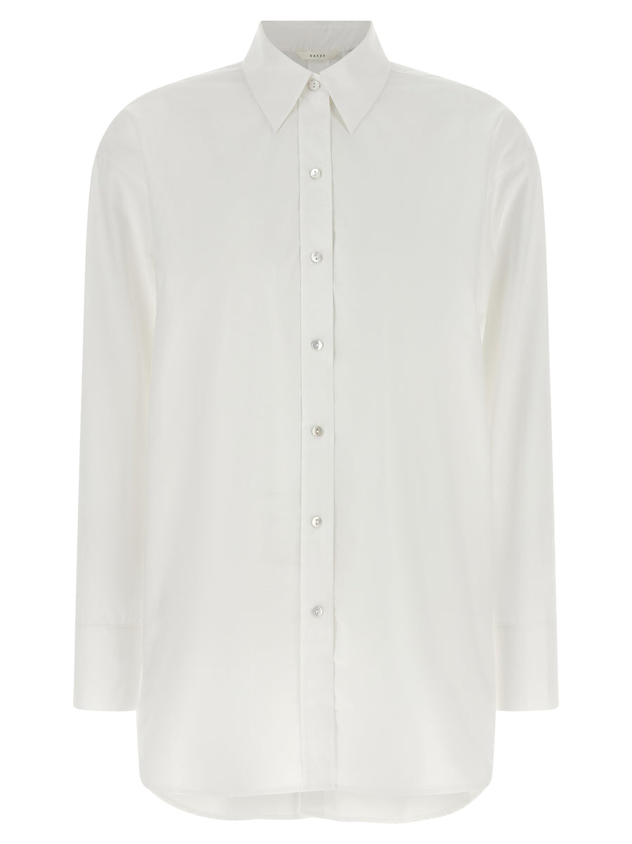 Xacus Scarlet Shirt Women White Cotton Poplin Pearl Buttons