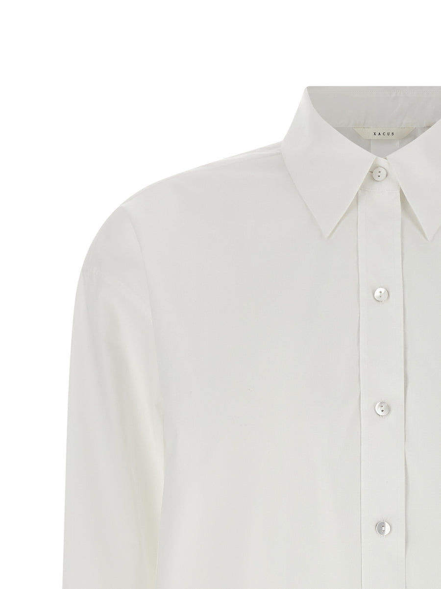 Xacus Scarlet Shirt Women White Cotton Poplin Pearl Buttons