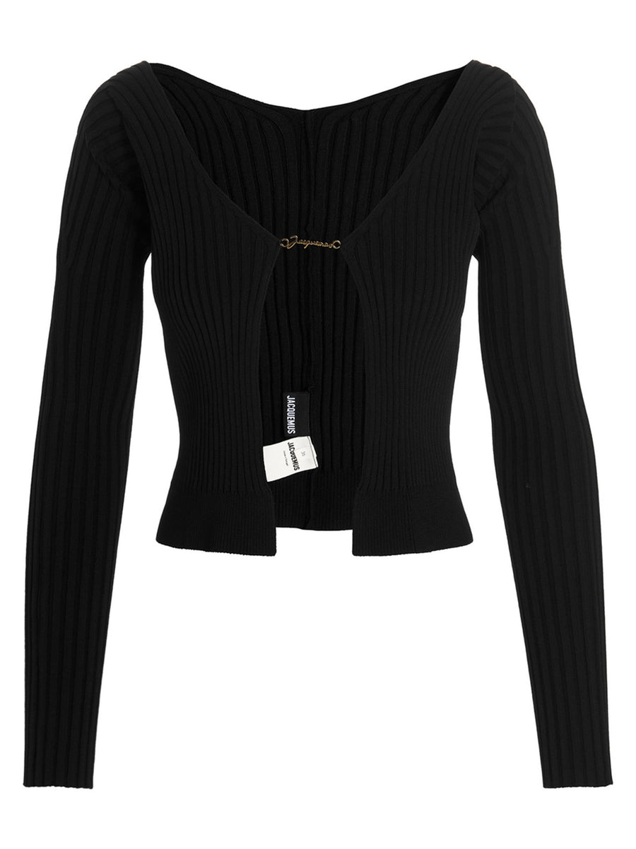 Jacquemus Le Maille Pralu Longue Cardigan For Women Ribbed Viscose Blend Warmth With Wide Neckline Front Logo