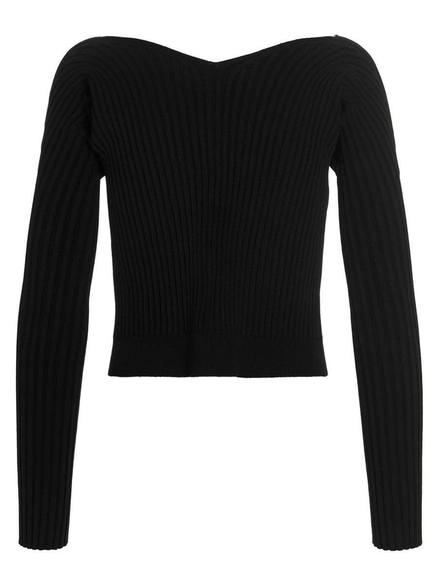 Jacquemus Le Maille Pralu Longue Cardigan For Women Ribbed Viscose Blend Warmth With Wide Neckline Front Logo