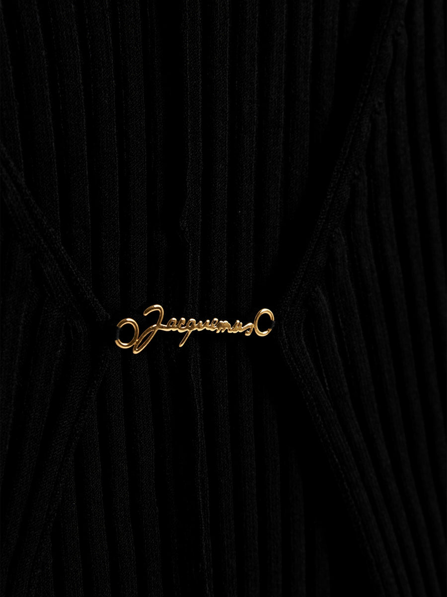 Jacquemus Le Maille Pralu Longue Cardigan For Women Ribbed Viscose Blend Warmth With Wide Neckline Front Logo