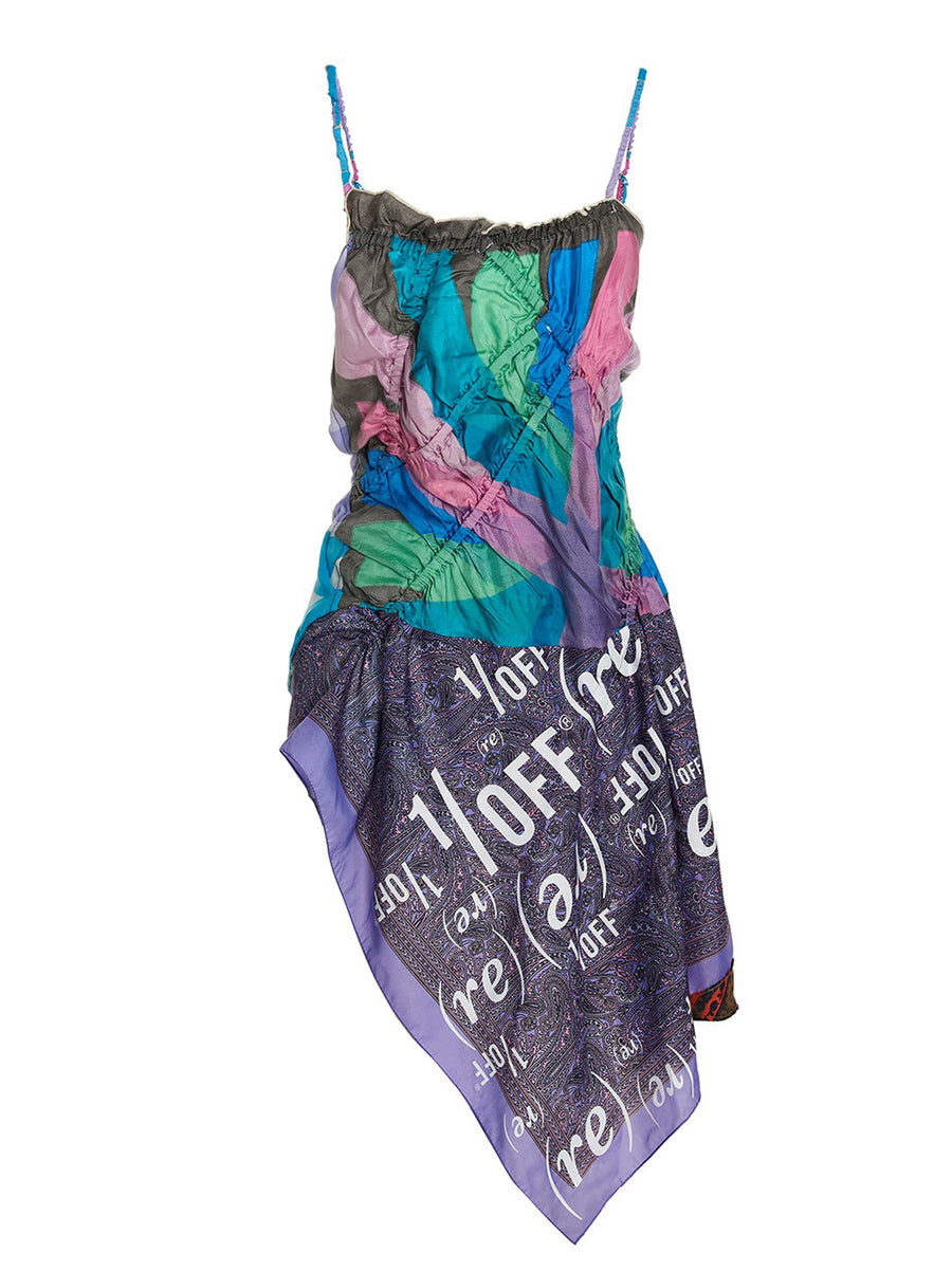 1 Off Slip Dress Scarf Multicolor Print With Thin Straps Vintage Style For Women Chic