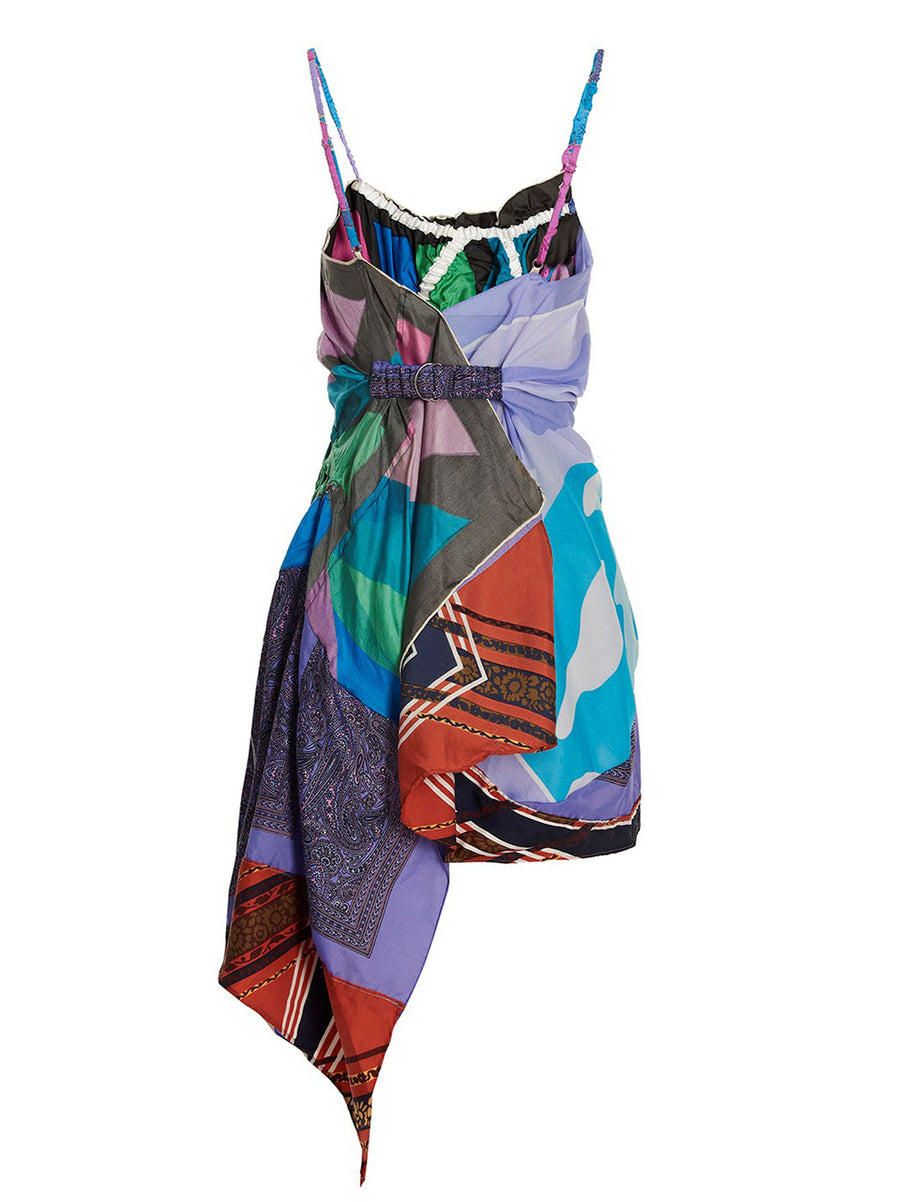 1 Off Slip Dress Scarf Multicolor Print With Thin Straps Vintage Style For Women Chic