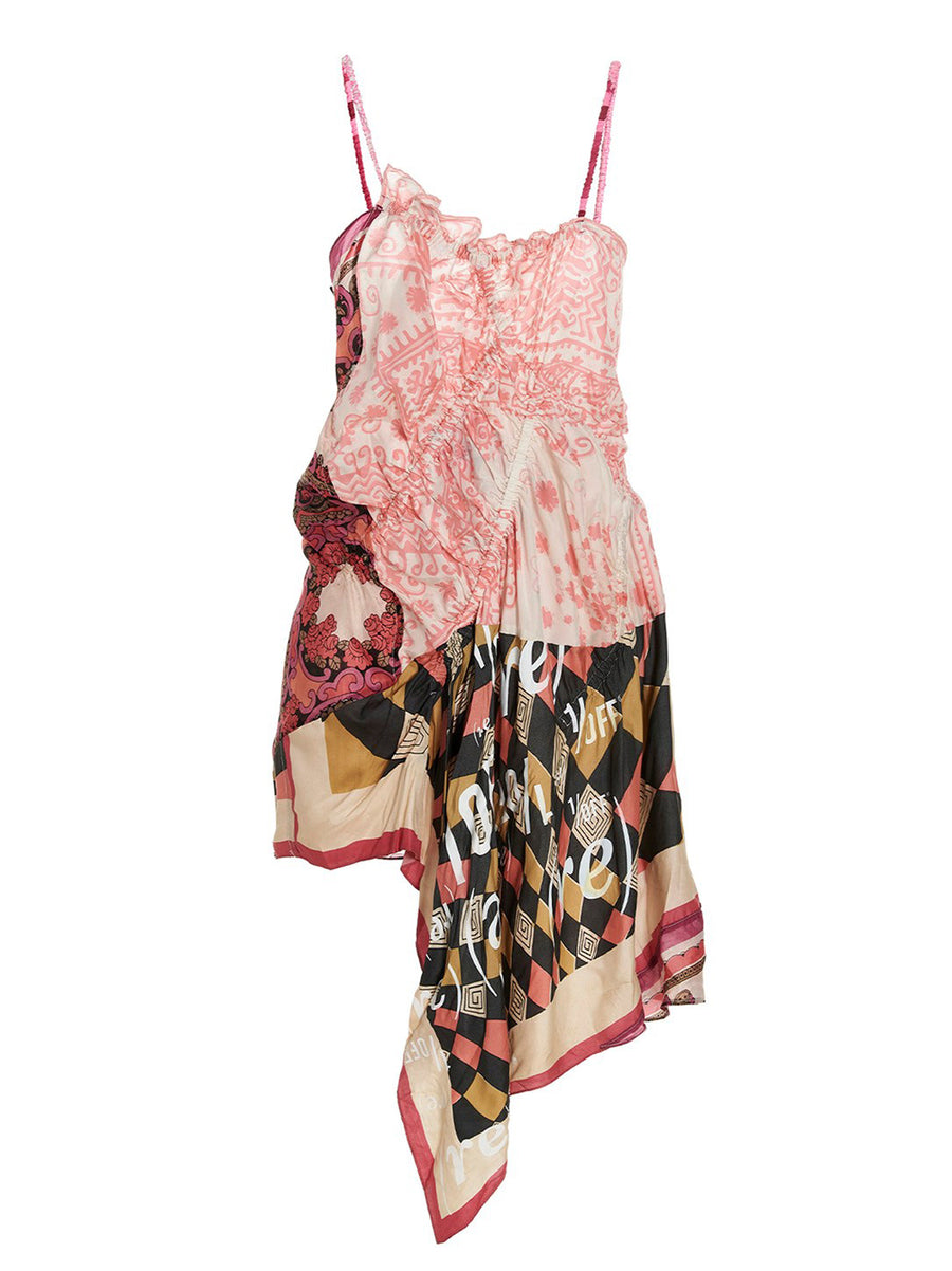 1 Off Slip Dress Scarf Multicolor Print With Thin Straps Vintage Style For Women Chic