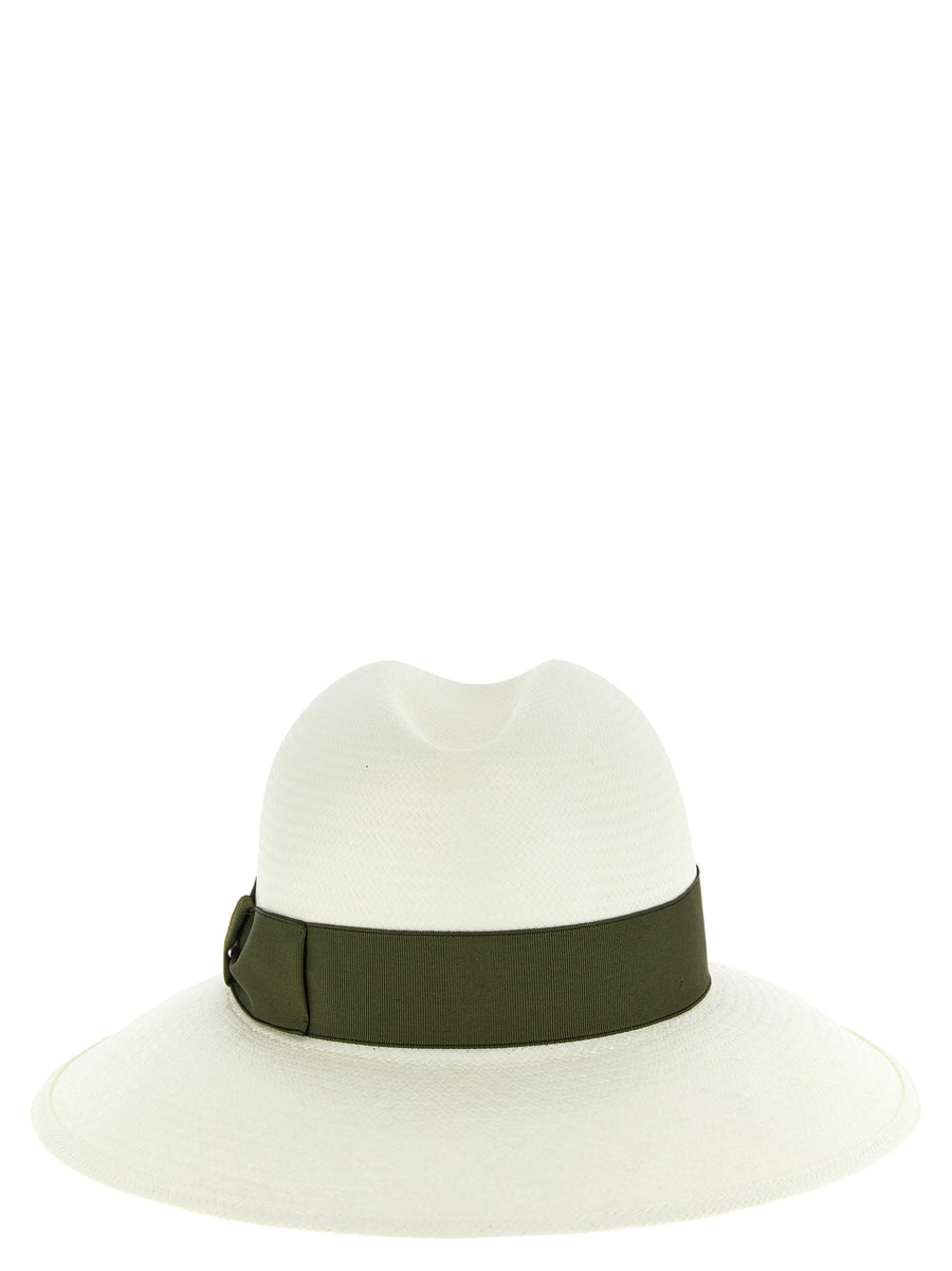 Borsalino Claudette Panama Hat Green 100 Percent Hay Handcrafted Belted Detail Wide Brim for Women