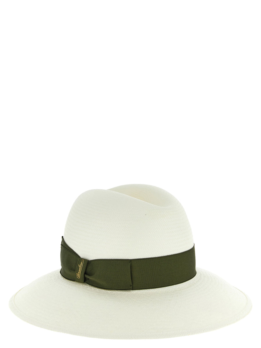 Borsalino Claudette Panama Hat Green 100 Percent Hay Handcrafted Belted Detail Wide Brim for Women
