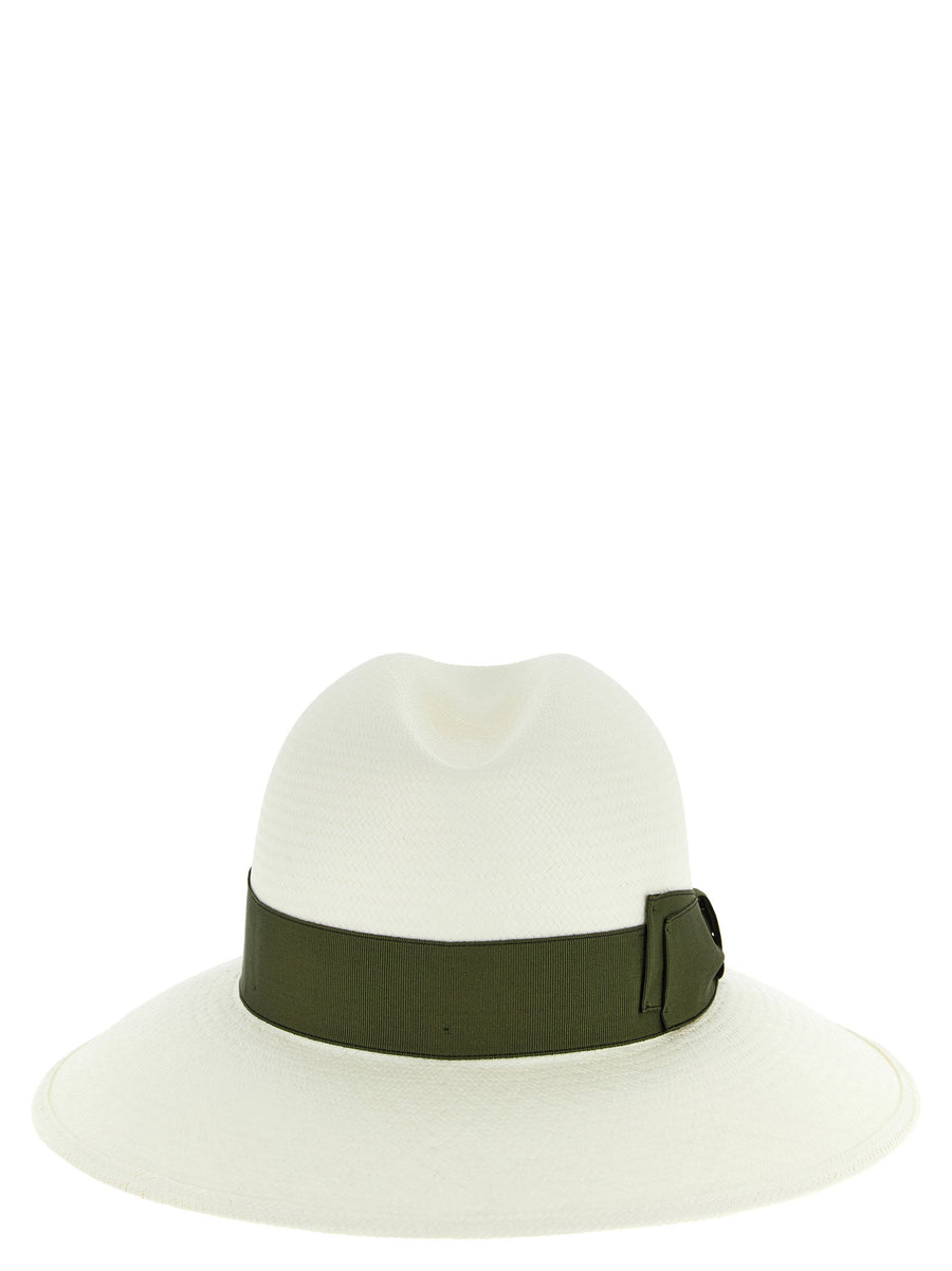 Borsalino Claudette Panama Hat Green 100 Percent Hay Handcrafted Belted Detail Wide Brim for Women