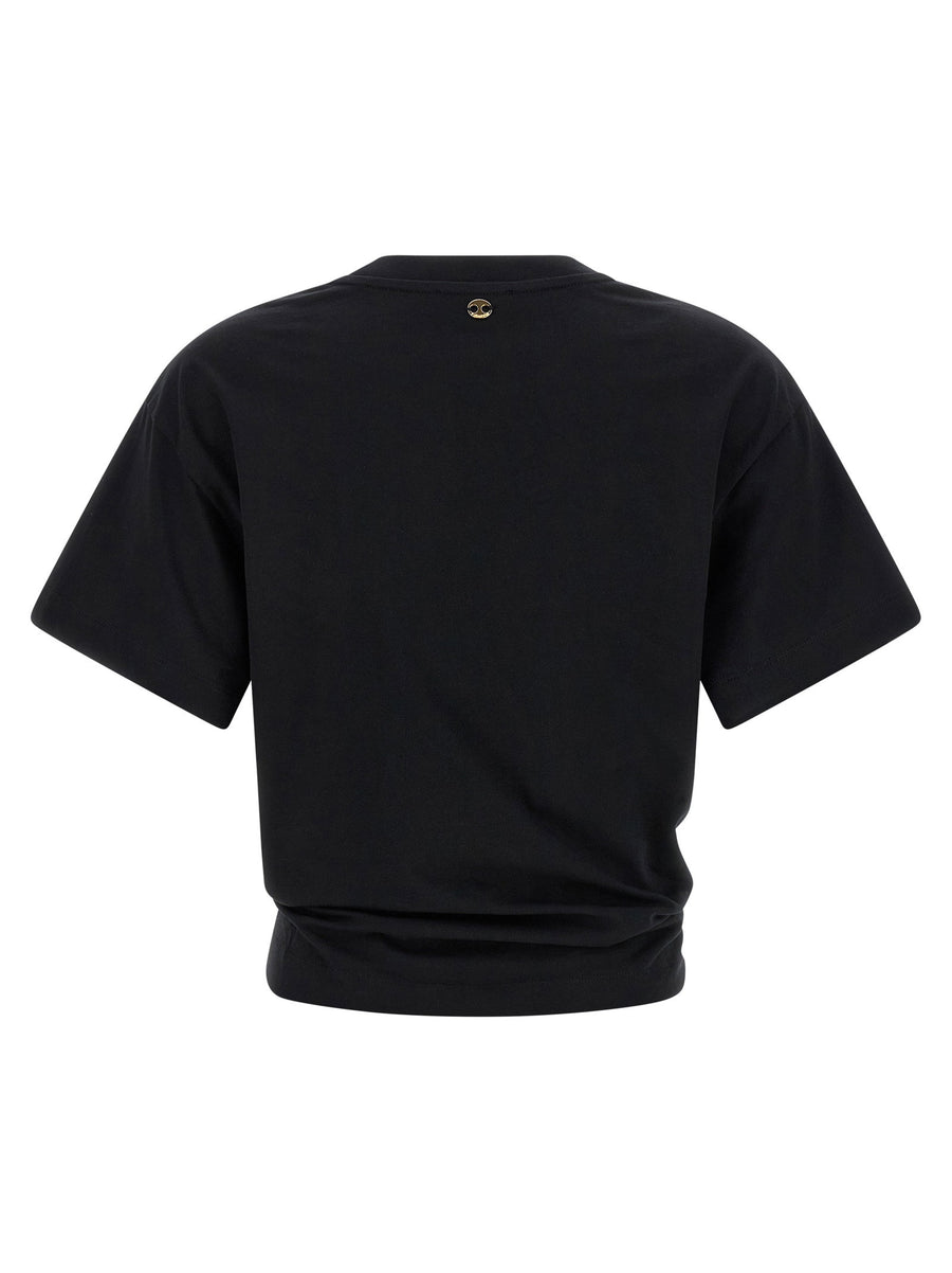 Paco Rabanne Piercing T Shirt Black 100 Percent Cotton Crop Top Asymmetrical Hem