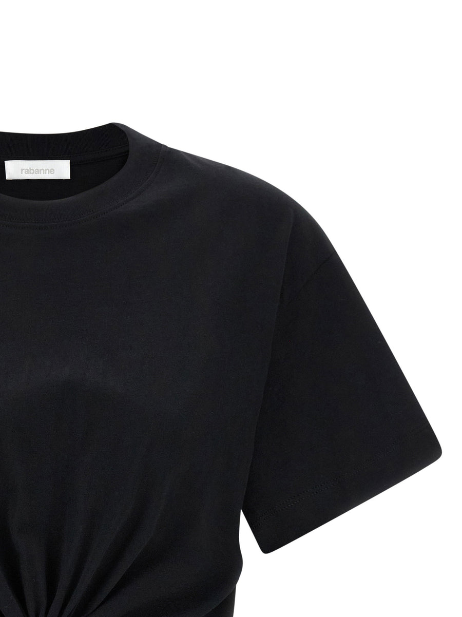 Paco Rabanne Piercing T Shirt Black 100 Percent Cotton Crop Top Asymmetrical Hem