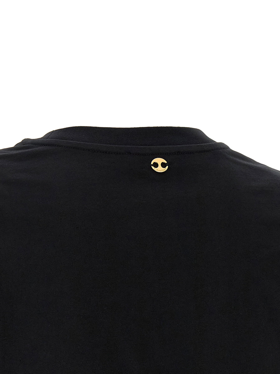 Paco Rabanne Piercing T Shirt Black 100 Percent Cotton Crop Top Asymmetrical Hem