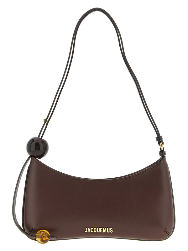 Jacquemus Le Bisou Perle Brown Leather Shoulder Bag With Maxi Resin Beads