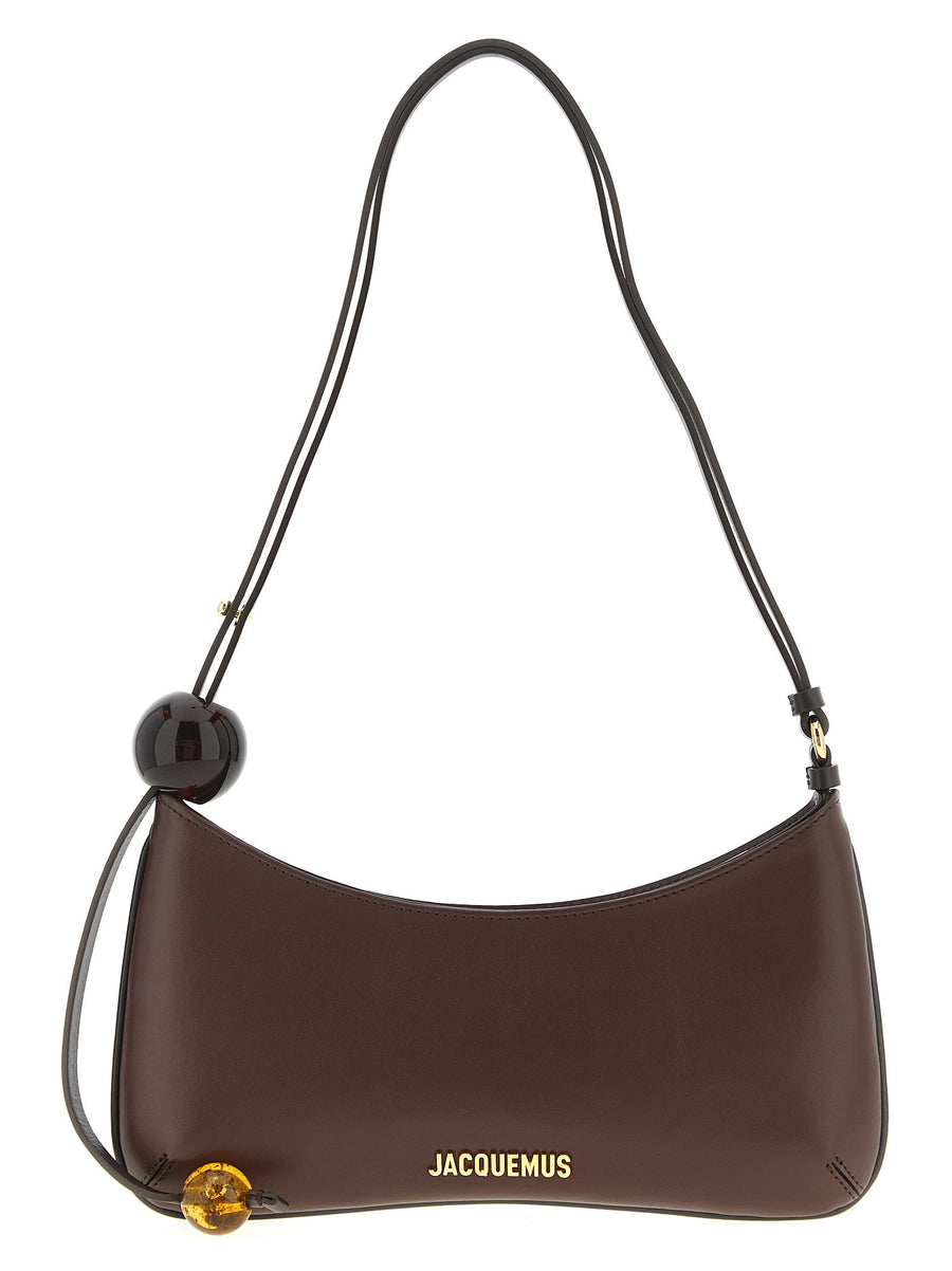 Jacquemus Le Bisou Perle Brown Leather Shoulder Bag With Maxi Resin Beads