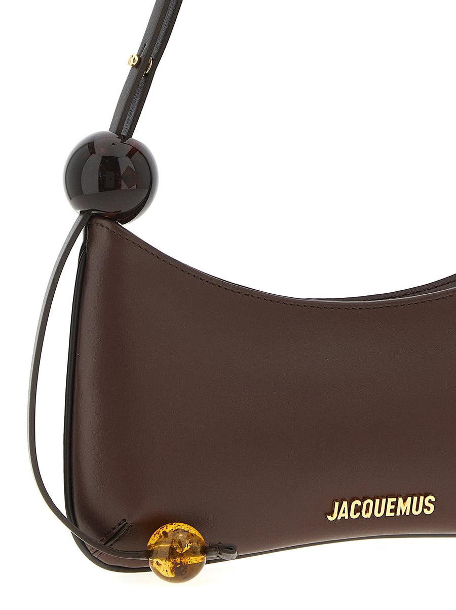 Jacquemus Le Bisou Perle Brown Leather Shoulder Bag With Maxi Resin Beads