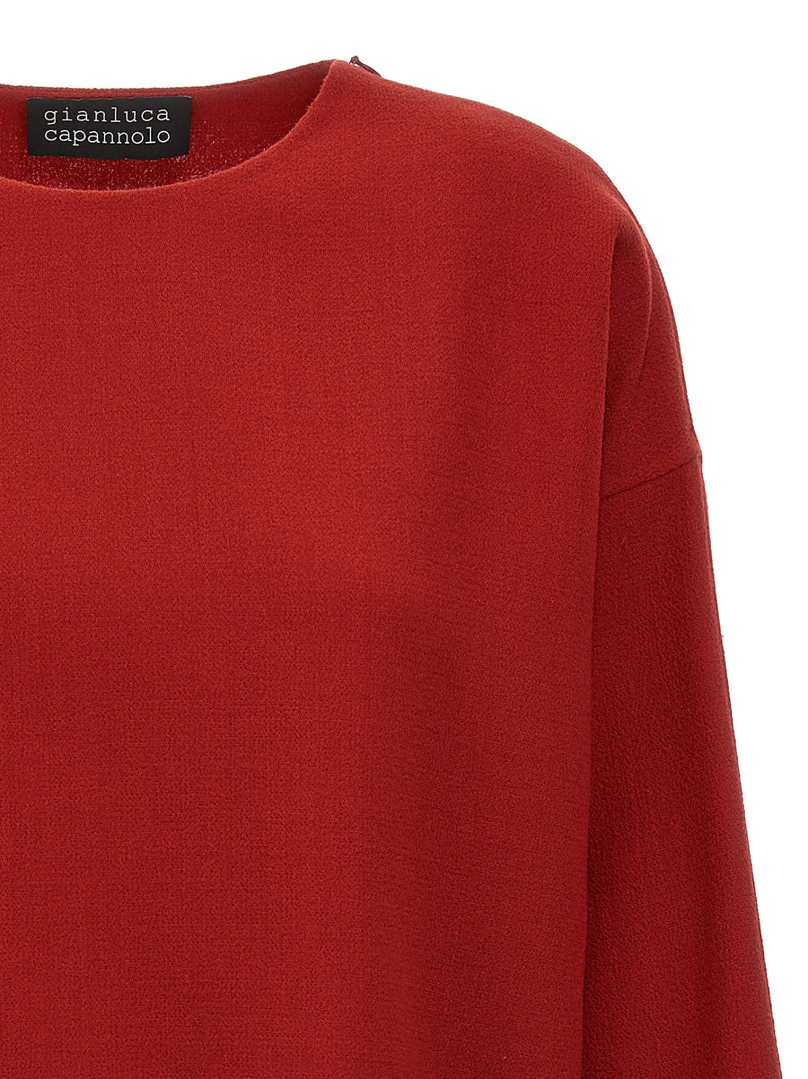 Gianluca Capannolo Bettina Top Red Virgin Wool Shoulder Zip Crewneck For Women Warmth