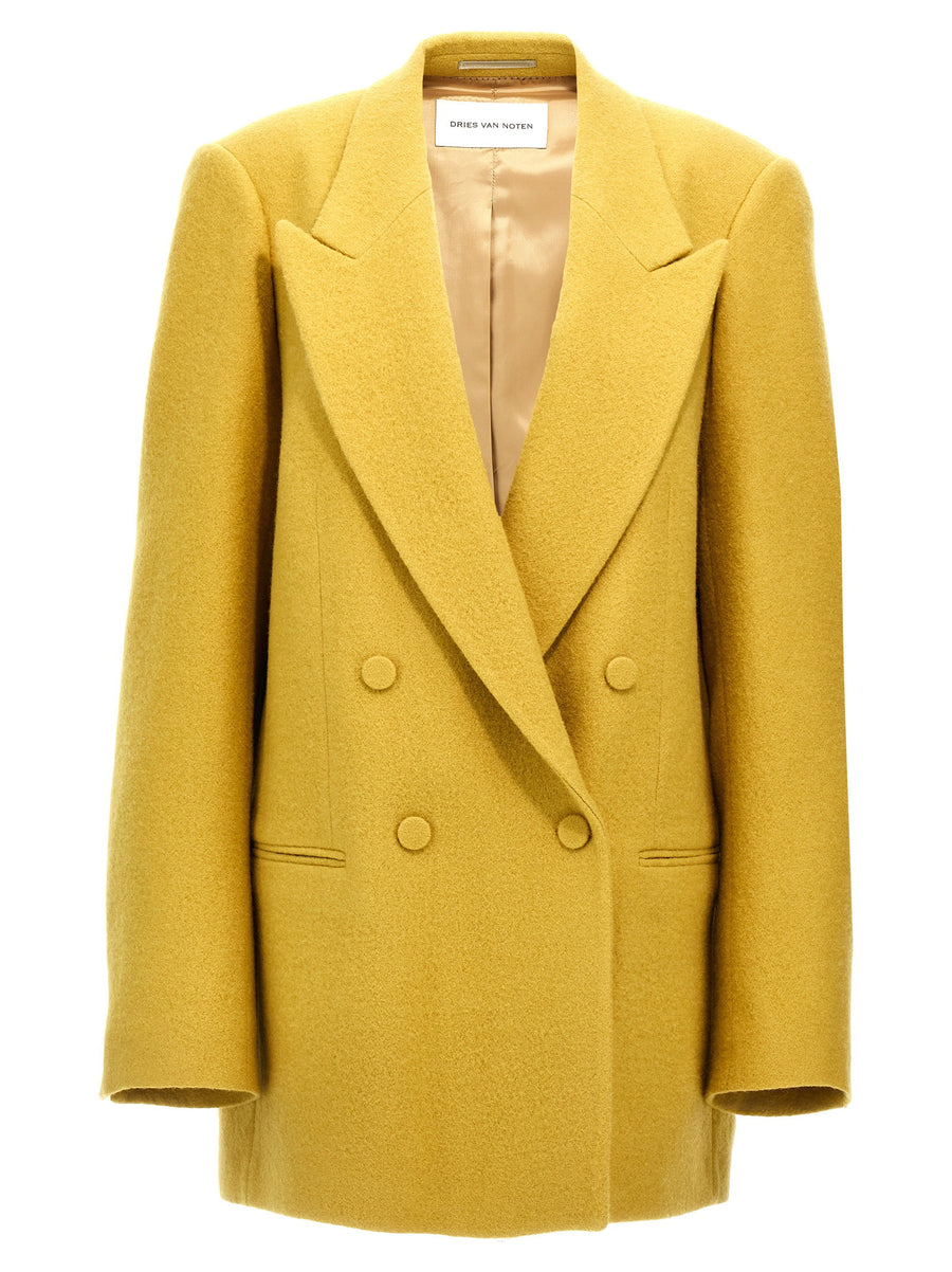 Dries Van Noten Blink Blazer Bold Yellow Wool Double Breasted For Women Day To Night Versatile