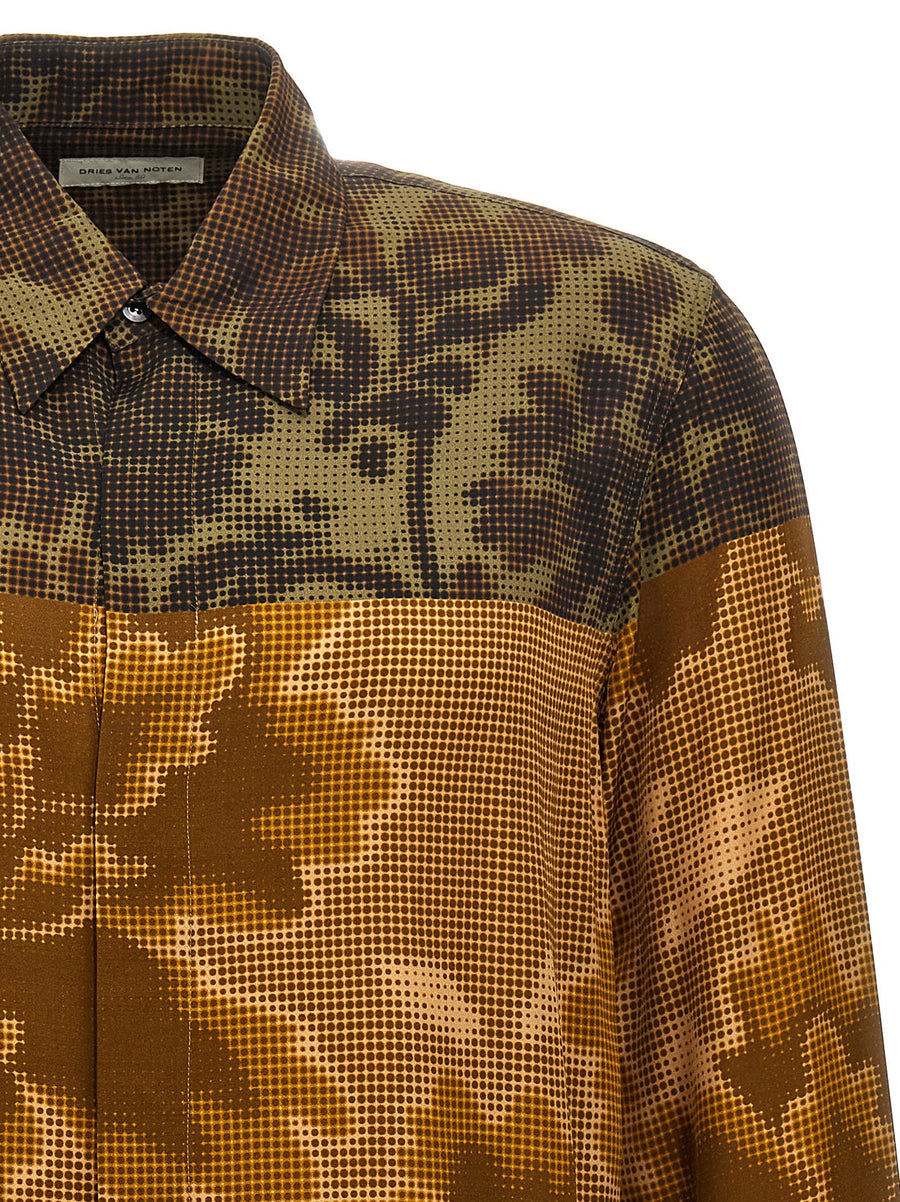Dries Van Noten Carvies 9080 Shirt Allover Multicolor Print For Men Premium Viscose Drape