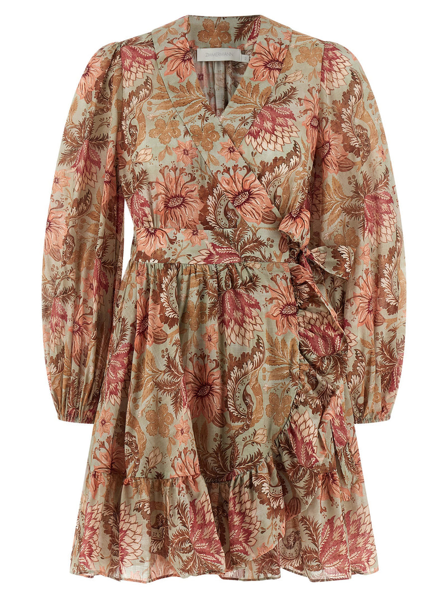Zimmermann Daylight Green Floral Cotton Mini Dress With Pockets