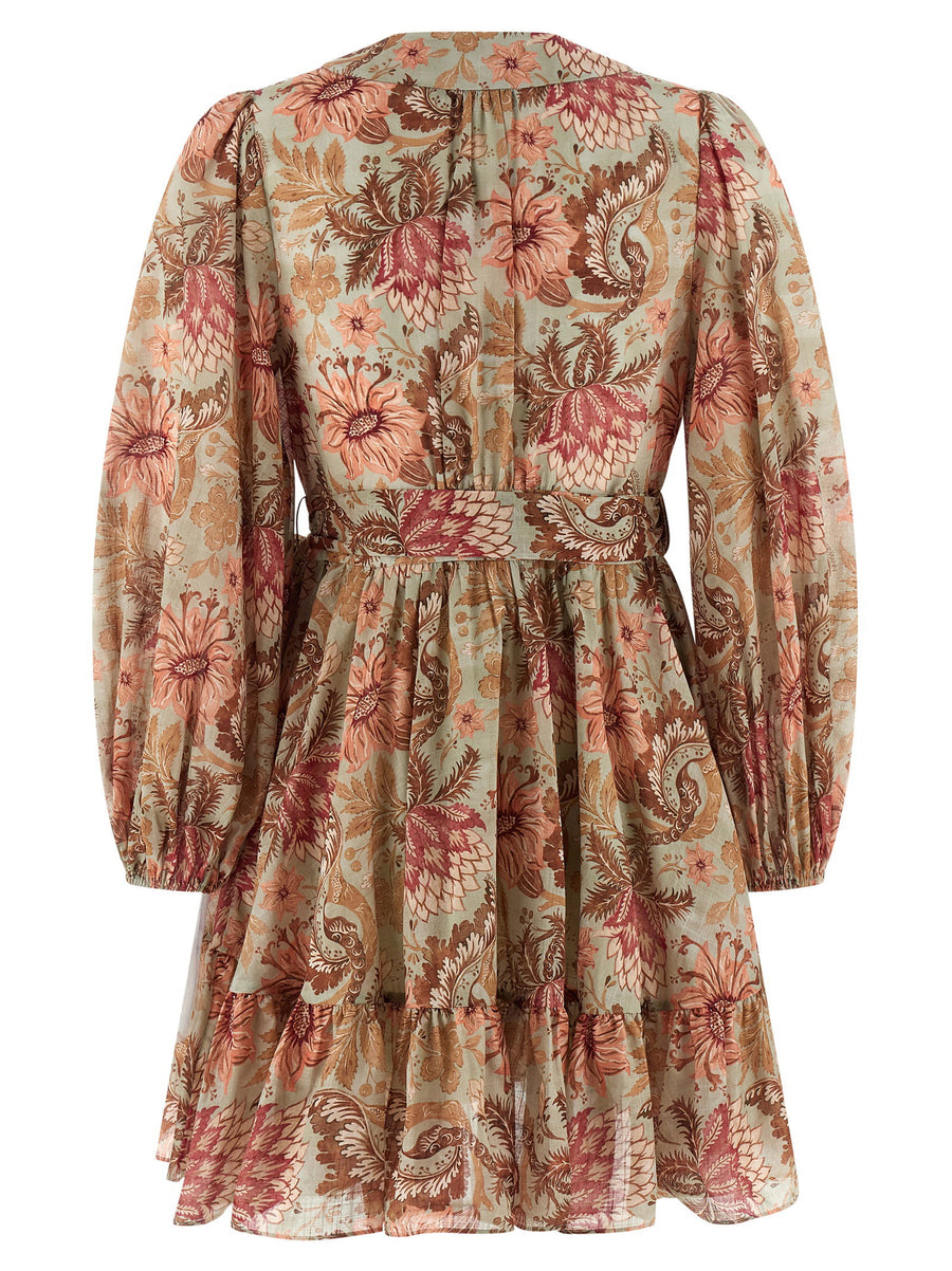 Zimmermann Daylight Green Floral Cotton Mini Dress With Pockets