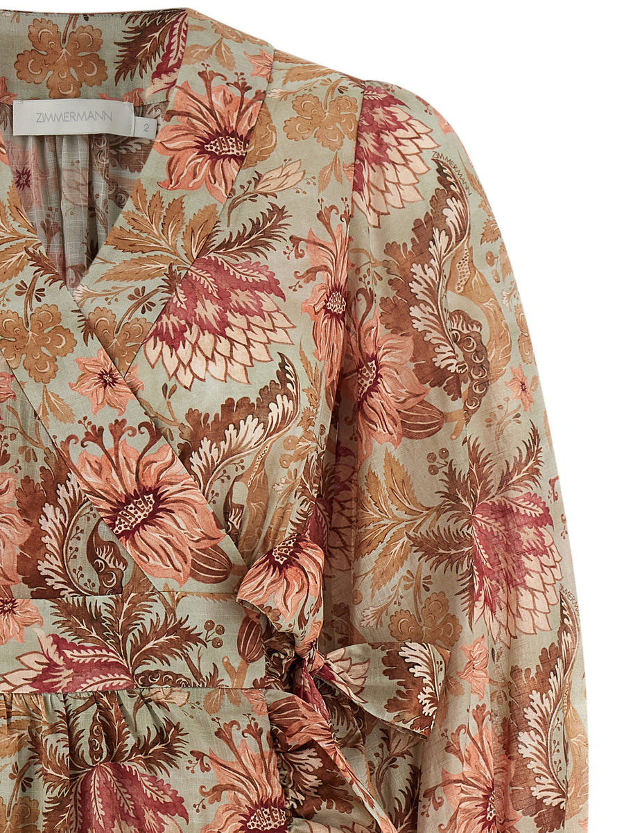 Zimmermann Daylight Green Floral Cotton Mini Dress With Pockets