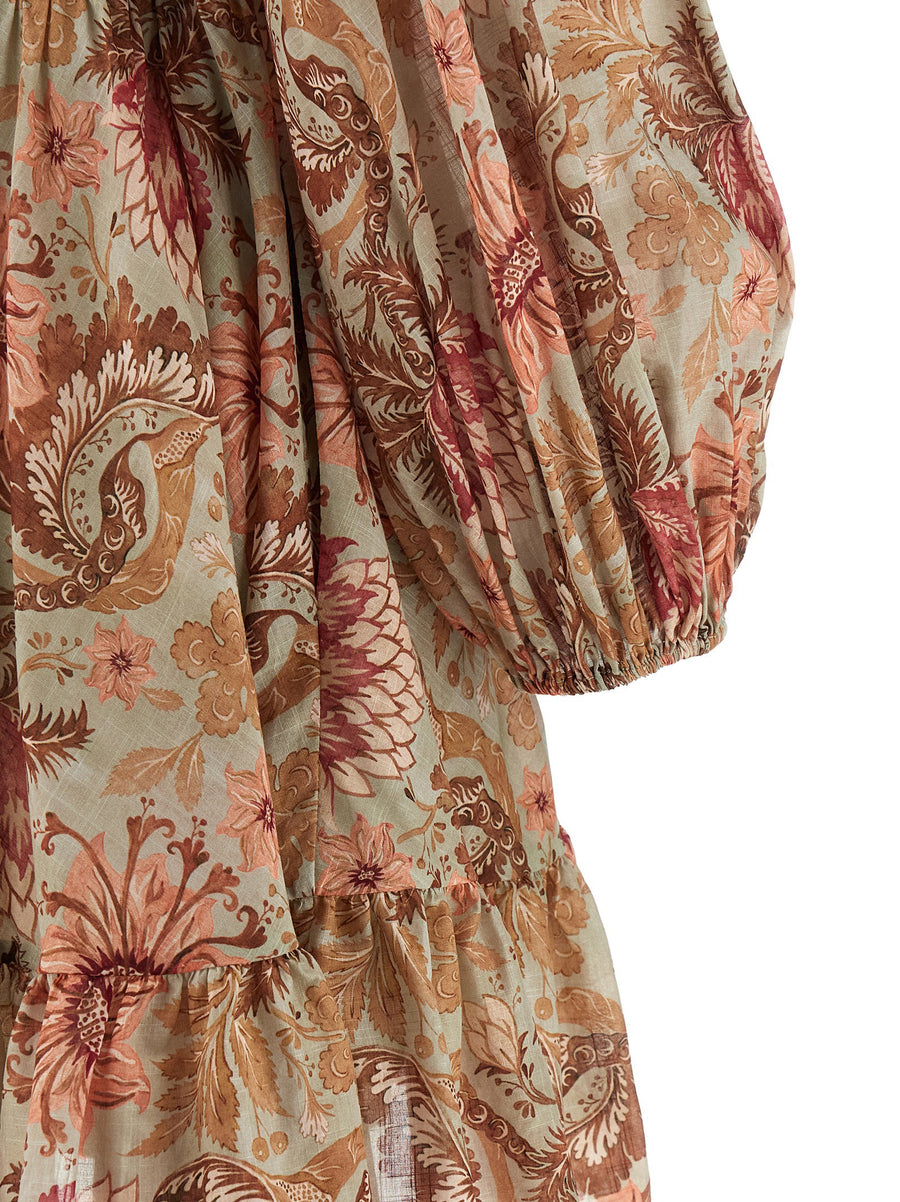 Zimmermann Daylight Green Floral Cotton Mini Dress With Pockets
