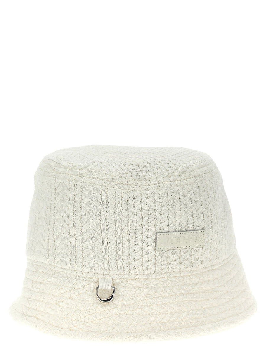 Jacquemus Le Bob Belo Bucket Hat White Braided Silhouette For Women Luxury Sun Accessory