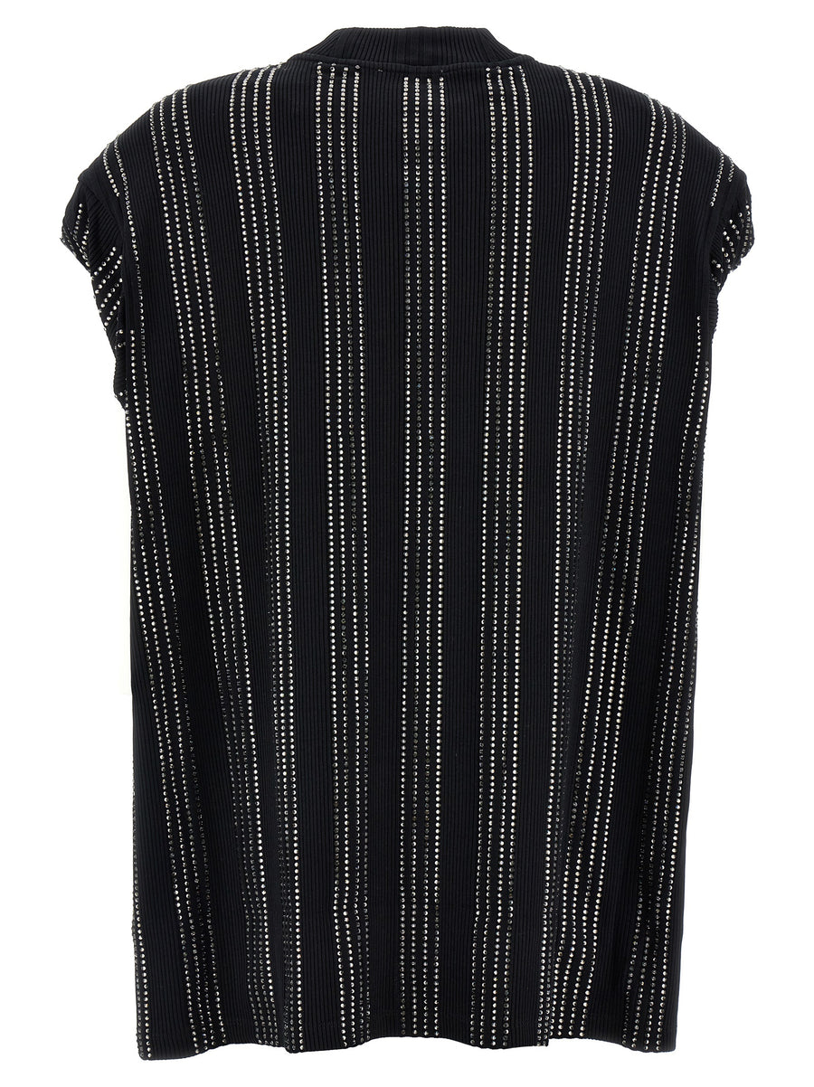 The Attico Laurie Dress Sculptural Black Cotton Jersey With Thermorhinestone Appliqué Padded Shoulders For Women