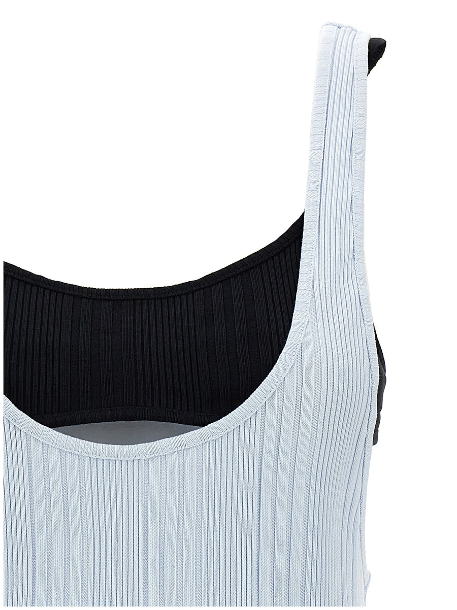 The Attico Logo Ribbed Top For Women Light Blue Cotton Knit Front Logo Overlapping Tank Adjustable Straps